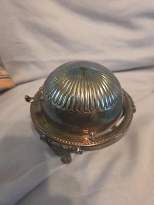Антикварный или винтажный F.B. Блюдо с икрой или маслом Rogers Silver Co. Roll-top. Серебристый - Изображение 1 из 3