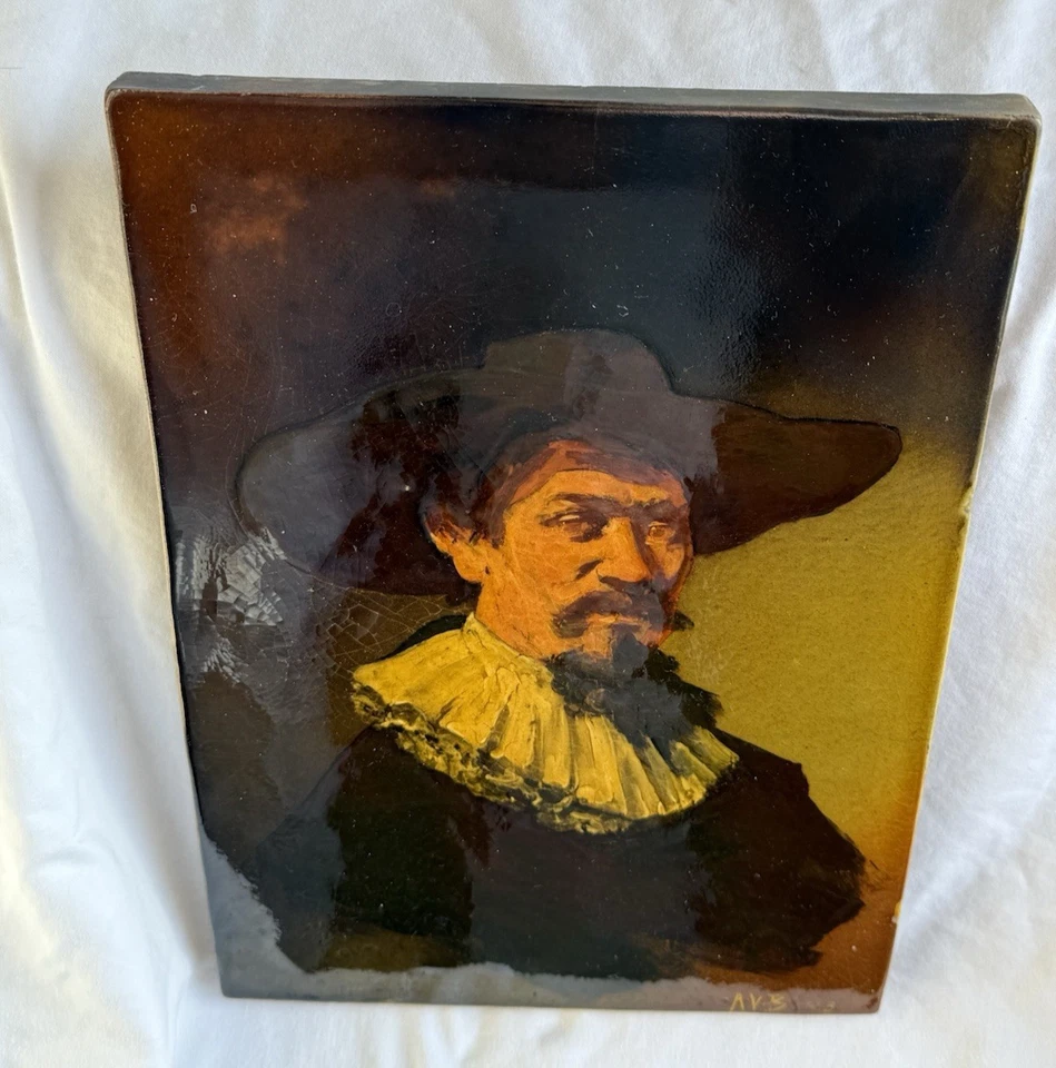 非常罕见 1893 年早期 ARTUS VAN BRIGGLE 瓷砖在 REMBRANDT ROOKWOOD POTTERY 19c 后 — 第 1/4 张图片