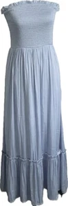NWT Strut & Bolt Smocked Strapless Maxi Dress Blue Ruffles Women’s L Flowy - Picture 1 of 13