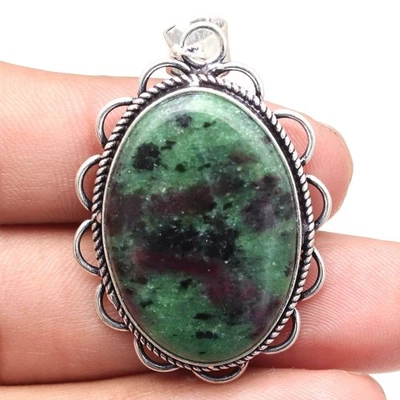 Pendant Ruby Zoisite Gemstone Handmade Gift For Her Silver Jewelry 2.25" - Image 1 of 4