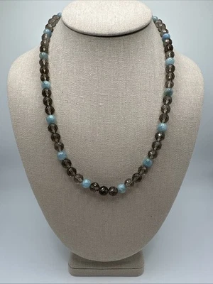 Jay King Natural 8mm Faceted Smoky Quartz & Aquamarine Sterling Silver Necklace - Image 1 of 4