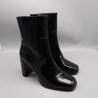 Top Moda Black Patent Square Toe Block Heel Ankle Boots Women's Size 8 - Image 1 of 4