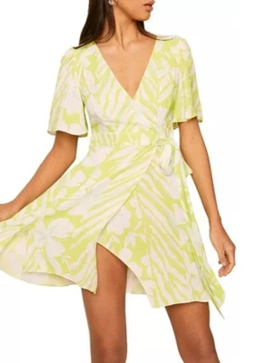 Vestido envolvente de crepé Diah FRENCH CONNECTION mini talla 6 lima punch Foto 1 de 4