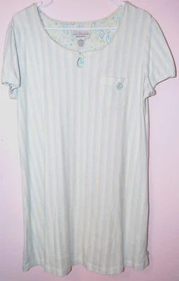 Camisa para dormir Karen Neuburger para mujer M azul verde a rayas Encore Foto 1 de 4