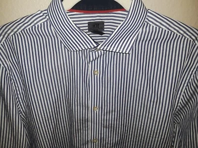 Camisa de vestir de manga larga con botones para hombre H&M azul blanco a rayas 16 1/2  Foto 1 de 4
