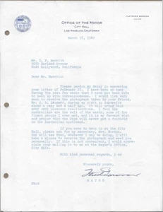 FLETCHER BOWRON 1942 Two Signed Letters MAYOR LOS ANGELES Japanese Content WWII - Picture 1 of 2