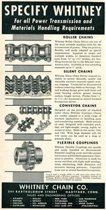 1952 Print Ad of Whitney Chain Co Roller, Silent & Conveyor Chains Flex Coupling - Picture 1 of 2