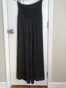 Cha Cha Vente X wide Leg Pants Size XL Black Satin With Jersey Waist Full Lining - Picture 1 of 19