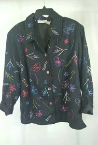 Drapers & Damons Blazer Negro Cuentas Mariposas Bordadas Florales Talla Grande 1X - Imagen 1 de 11