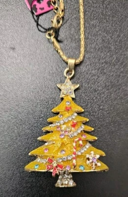 NUEVO CON ETIQUETAS Collar Betsey Johnson ÁRBOL DE NAVIDAD Amarillo Con Cristales Blancos Foto 1 de 4