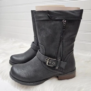 Luichiny Black Vegan Leather Moto Boots Women's "Mara Beth" Size 6 New In Box - Picture 1 of 10