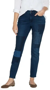 Martha Stewart Womens Jeans 6P Blue Denim Patchwork Legs 5 Pockets Zip Front New - Picture 1 of 4