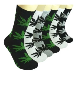 6 Pairs Men Sports Leaf Weed Marijuana Crew Cotton Long Socks Size 9-11 10-13 - Picture 1 of 2
