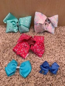 Jojo Siwa hair bow lot of 4 rainbow pastel mint stars hot pink blue dog bowbow  - Picture 1 of 1