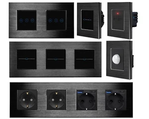 Interruptor de cambio táctil regulador interruptor de luz enchufes USB marco de aluminio LUXUS-TIME - Imagen 1 de 109