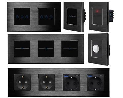 Touch Wechselschalter Dimmer Lichtschalter Steckdosen USB Alurahmen LUXUS-TIME - Bild 1 von 4