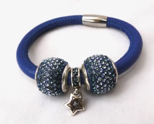 Brighton Woodstock Blue Leather Bracelet w 2 Blue Cupid's Kiss bead &Star Spacer - Picture 1 of 4