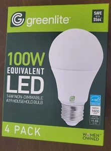 Greenlite 14W LED 100W Equivalent A19 HouseHold Bulbs 4 Qty White FREE SHIPPING  - Picture 1 of 8