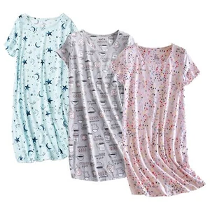 3 Pack Women's Cotton Nightgown Short Sleeve Casual Print Sleep Dress - Picture 1 of 7