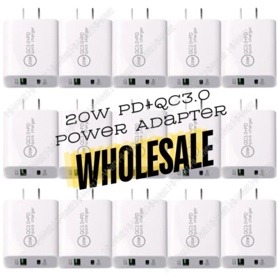 Lote Adaptador de Corriente de Pared USB Tipo C Bloque Cargador Rápido para iPhone 14 13 12 11 20W Foto 1 de 4