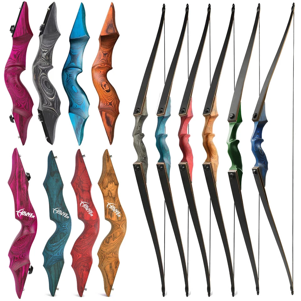 60" Takedown Hunting Bow Longbow 20-60lbs Limbs Wooden Archery Black Hunter - Image 1 of 4