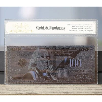 100mg 24K Black Gold 2009 $100 Dollar Bill Federal Reserve Banknote White COA - Image 1 of 2
