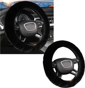 Ziciner Elastic Fuzzy Steering Wheel Cover, 15'' Soft Black - Picture 1 of 6