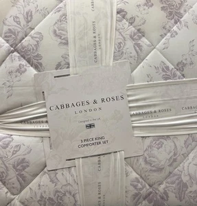 Cabbage & Roses 3 Piece Purple Lavender and White King Quilt 106”x90” - Picture 1 of 6