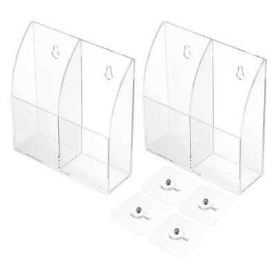 2pcs Remote Control Holder Acrylic Wall Mount 2-Slot Caddy Organizer Clear - Image 1 of 4