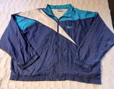Chaqueta cortavientos Reebok Track vintage años 90 cremallera completa para hombre grande verde azulado/púrpura Foto 1 de 4