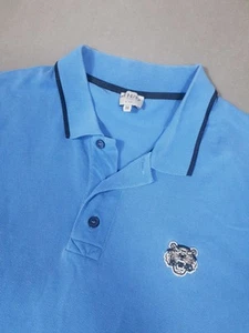 Kenzo Polo Shirt Mens Medium M Blue Tiger Logo Designer Black Tipped Top - Picture 1 of 7