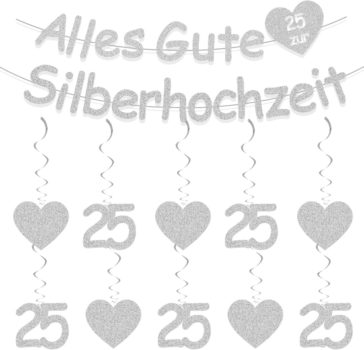 Silberhochzeit Deko-Set – Banner 270x35 Cm + 12 Luftballons, Für 25. Hochzeitstag