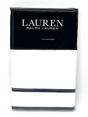 Ralph Lauren Spencer Border Sateen STANDARD Pillowcases White - Navy - Image 1 of 3