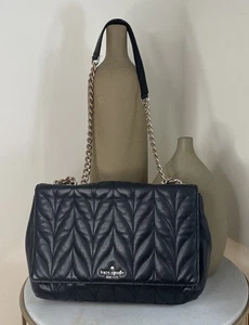 Bolso de Mano Kate Spade New York Emelyn Briar Lane Cuero Negro Acolchado Cadena Correa - Imagen 1 de 18