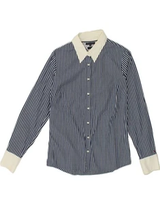 TOMMY HILFIGER Womens Shirt UK 10 Small Navy Blue Striped Cotton ZA09 - Picture 1 of 3
