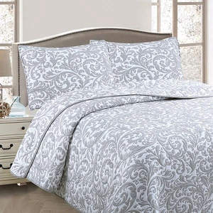 Grey & White Lightly Quilted Jacquard Reversible Coverlet Set by Jane Barrington - Picture 1 of 6