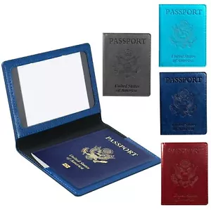 Leather Passport Vaccine Card Passport Holder Travel Wallet Blocking Case Cover - Picture 1 of 12