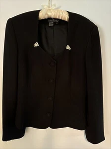 Carole Little Vintage Black Blazer Jacket with Deco Rhinestone Clips Size 6 - Picture 1 of 3