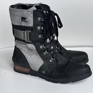SOREL Major Carly Combat Boot Womens Sz 10 Black Leather Lace Up Mid-Calf - Picture 1 of 7