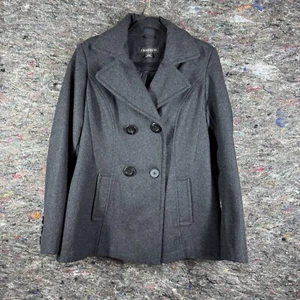 1 Madison Jacket Womens Large Peacoat Outdoor 4 Button Down Gray Wool Blend - Picture 1 of 14