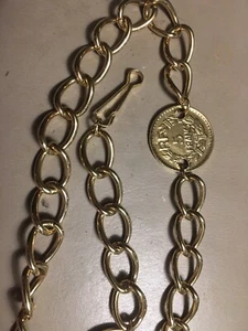 VINTAGE Gold Tone Chain Belt Womens Small Medallion Coin Link  Adjust 35” Total - Picture 1 of 8