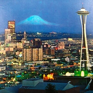 Seattle Washington Downtown Postcard Seattle Space Needle Night illuminated VTG - Picture 1 of 7