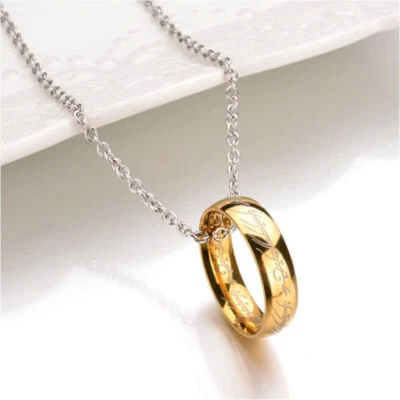 Lord of the Rings Necklace LOTR Jewelry The One Ring of Power - Gold Plated! - Image 1 of 2