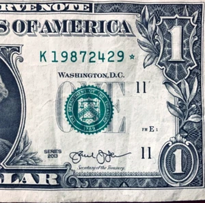 1987 Year Note Star Note Dallas District One Dollar Bill K1987 7249* - Picture 1 of 3