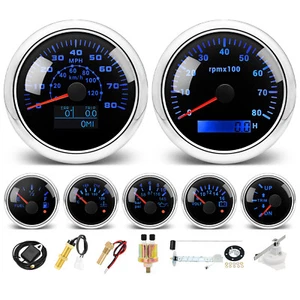 7 Gauge Set with Senders 85mm GPS Speedometer 0-80MPH/120Km/H Gauge for Boat Car - Picture 1 of 6