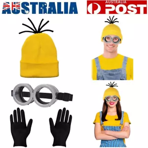 Minions Cosplay Costume Adults Kids Fancy Dress Beanie Glove Glasses Halloween - Picture 1 of 9
