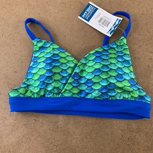 Fin Fun Girls Size Large Aussie Green Blue Reversible Bikini Top NWT - Picture 1 of 5