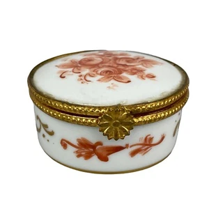 Limoges France White w/ Orange Flowers and Gold Tone Trim Porcelain Trinket Box - Picture 1 of 7