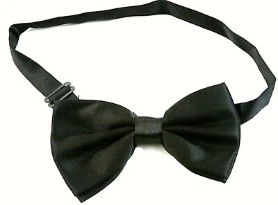 Black Satin Bow Tie Pre-Tied Adjustable Tuxedo Style Adjustable Formal Prom - Image 1 of 4