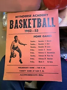 1952-53 MYNDERSE ACADEMY SENECA FALLS BASKETBALL BROADSIDE POSTER 14 X 11 ORIGI - Picture 1 of 8